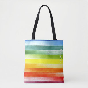 Colourful rainbow stripes with name tote bag