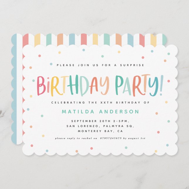 Colourful rainbow surprise birthday polka dots  (Front/Back)