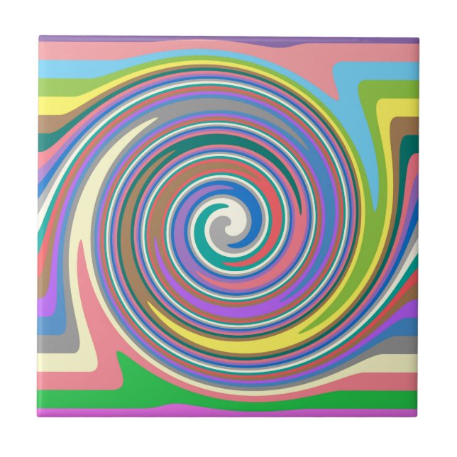 Colourful rainbow swirl pattern ceramic tile (Front)