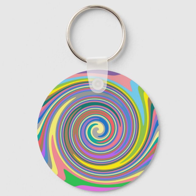 Colourful rainbow swirl pattern key ring (Front)