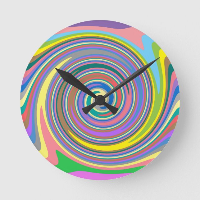 Colourful rainbow swirl pattern round clock (Front)