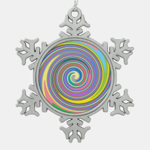 Colourful rainbow swirl pattern snowflake pewter christmas ornament