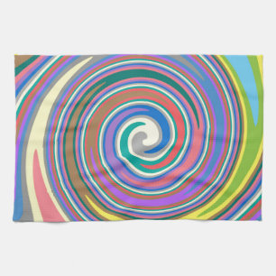 Colourful rainbow swirl pattern tea towel