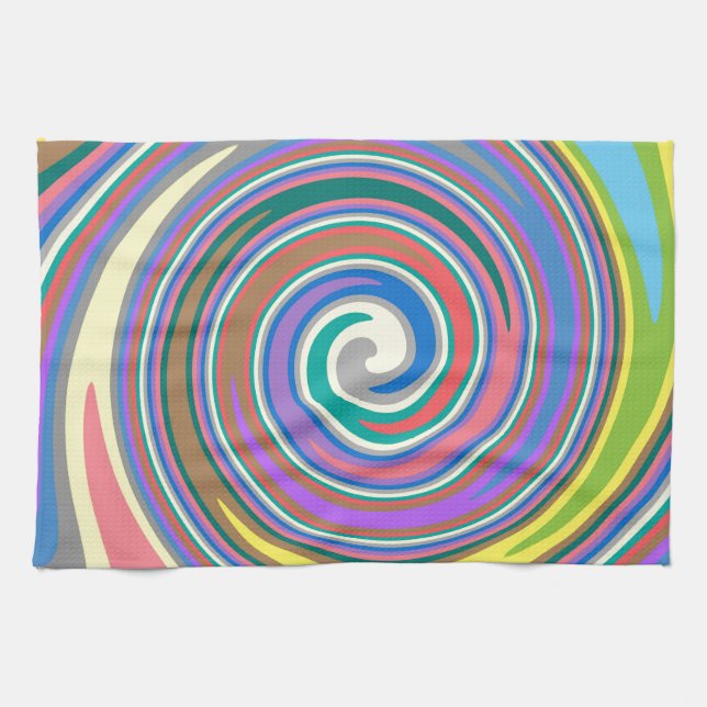 Colourful rainbow swirl pattern tea towel (Horizontal)