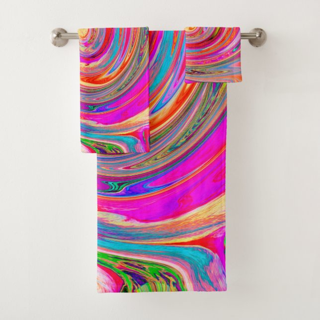 Colourful Rainbow Swirl Retro Abstract Design Bath Towel Set (Insitu)