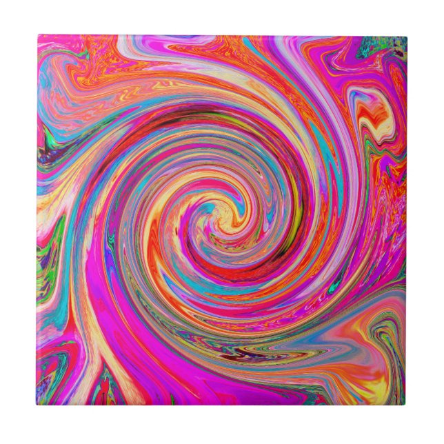 Colourful Rainbow Swirl Retro Abstract Design Ceramic Tile (Front)