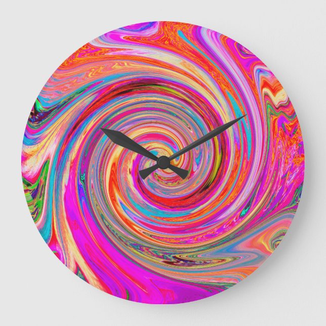 Colourful Rainbow Swirl Retro Abstract Design Large Clock (Front)