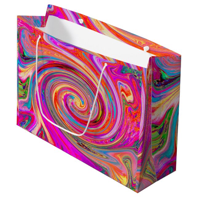 Colourful Rainbow Swirl Retro Abstract Design Large Gift Bag (Front Angled)