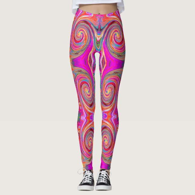 Colourful Rainbow Swirl Retro Abstract Design Leggings (Front)