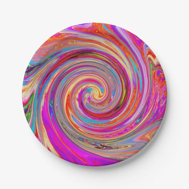 Colourful Rainbow Swirl Retro Abstract Design Paper Plate (Front)
