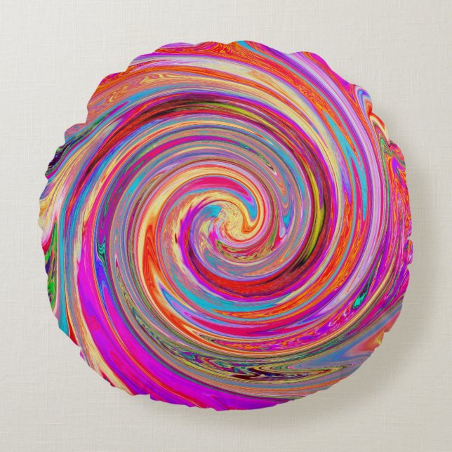 Colourful Rainbow Swirl Retro Abstract Design Round Cushion (Front)