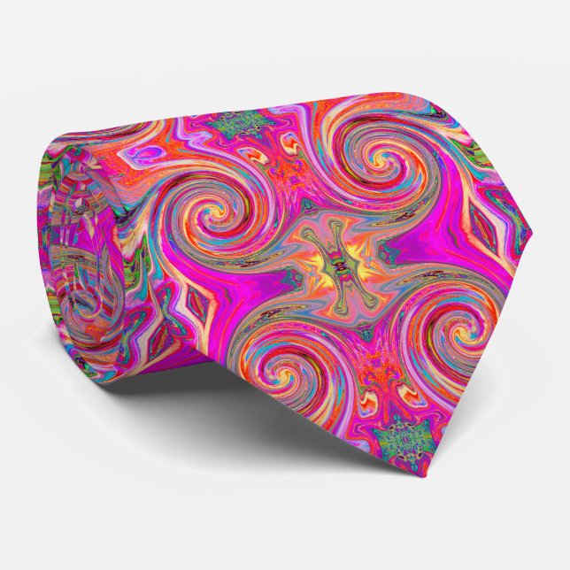 Colourful Rainbow Swirl Retro Abstract Design Tie (Rolled)