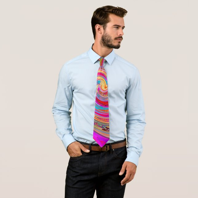 Colourful Rainbow Swirl Retro Abstract Design Tie (In Situ)