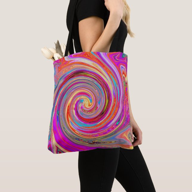 Colourful Rainbow Swirl Retro Abstract Design Tote Bag (Close Up)