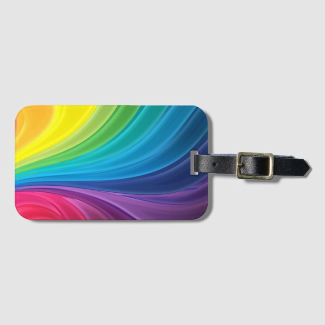Colourful Rainbow Swirls Contemporary Luggage Tag (Front Horizontal)