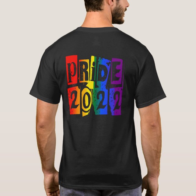 Colourful Rainbow Text LGBTQ Gay Pride 2022 T-Shirt (Back)