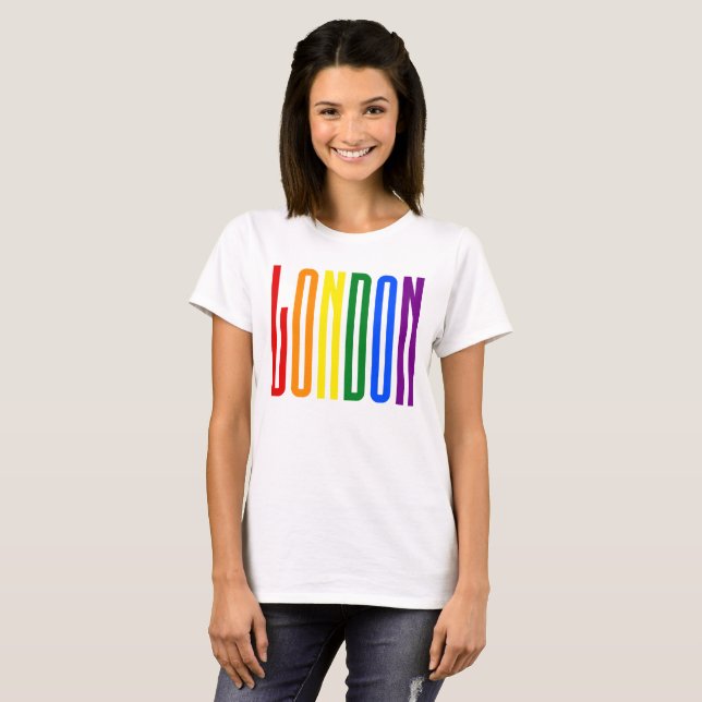 Colourful Rainbow Text LGBTQ London Gay Pride LGBT T-Shirt (Front Full)