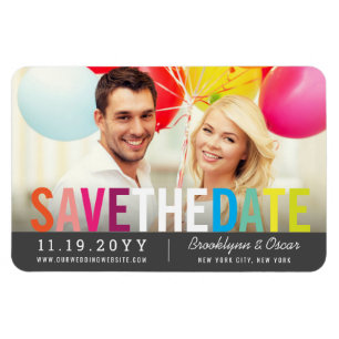 Colourful Rainbow Text Modern Photo Save The Date Magnet