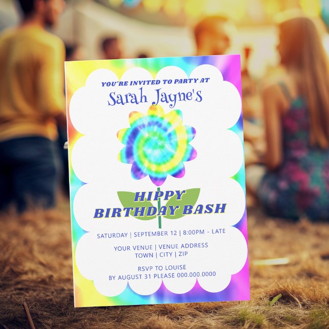 Colourful Rainbow Tie Dye Birthday Invitation (Having a groovy birthday party? Just add your details)