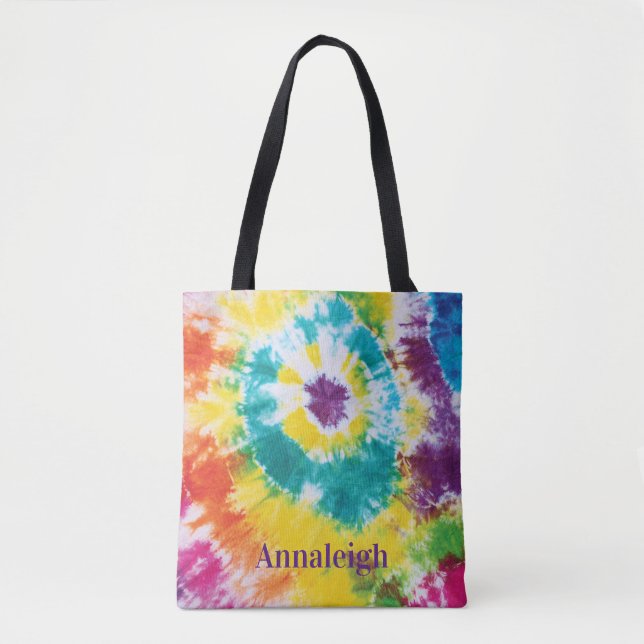 Colourful Rainbow Tie Dye Custom Name Best Friend Tote Bag (Front)