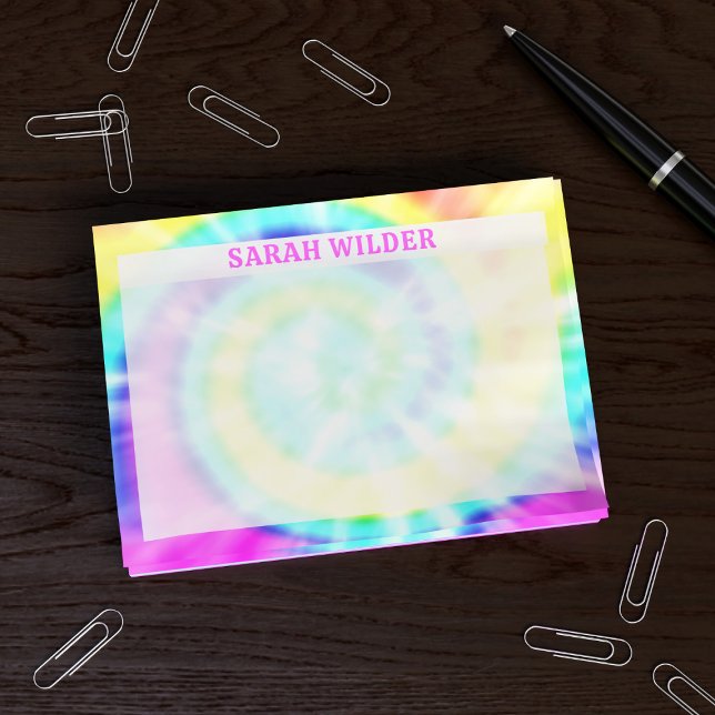 Colourful Rainbow Tie Dye Custom Post it Notes (Groovy post it notes just for you. Add your name!)