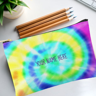 Colourful Rainbow Tie Dye Personalised Pencil Case Accessory Pouch