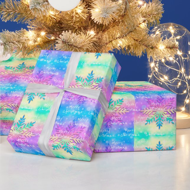 Colourful Rainbow Tie-Dye Snowflake Merry Christma Wrapping Paper (Holidays)