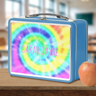 Colourful Rainbow Tie Dye Trippy Metal Lunch Box