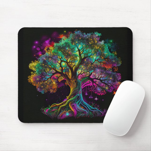 Colourful Rainbow Tree Fireflies Modern Artwork | Mouse Pad (With Mouse)