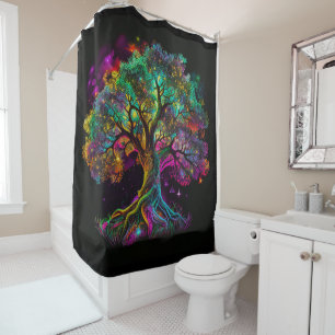 Colourful Rainbow Tree Fireflies Modern Artwork   Shower Curtain