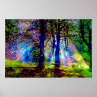 Colourful Rainbow Trees Enchanted Forest Poster