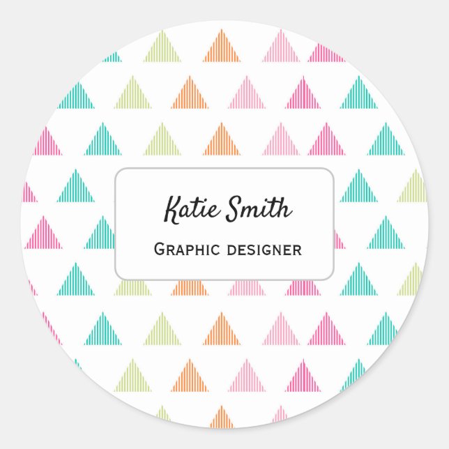 Colourful rainbow triangle graphic design retro classic round sticker (Front)