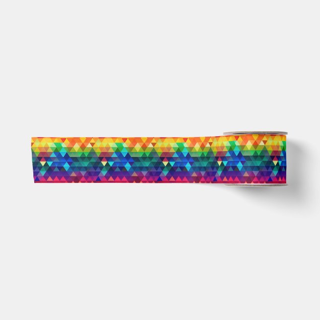 Colourful Rainbow Triangle Repeating Shape Pattern Satin Ribbon (Front)