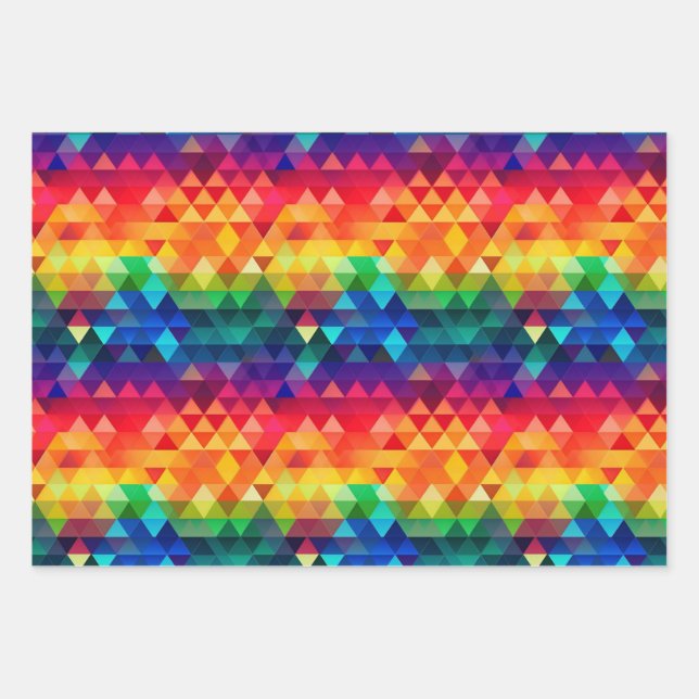 Colourful Rainbow Triangle Repeating Shape Pattern Wrapping Paper Sheet (Front)