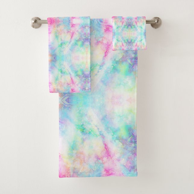 Colourful Rainbow Tribal Boho Tie Dye Bath Towel Set (Insitu)