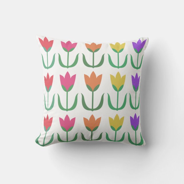 Colourful Rainbow Tulips, Spring Flowers Cushion (Front)