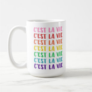 Colourful Rainbow Typography French C'est La Vie Coffee Mug