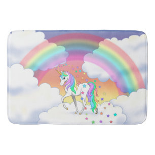 Colourful Rainbow Unicorn and Stars Bath Mat