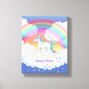 Colourful Rainbow Unicorn and Stars Canvas Print