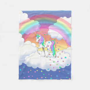 Colourful Rainbow Unicorn and Stars Fleece Blanket