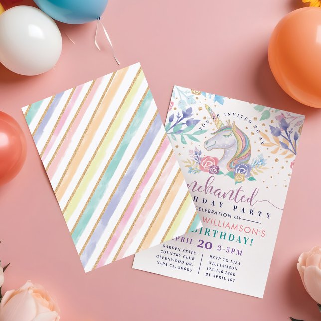 Colourful Rainbow Unicorn Birthday Party Invitatio Invitation (Colorful Rainbow Unicorn Birthday Party Invitation)