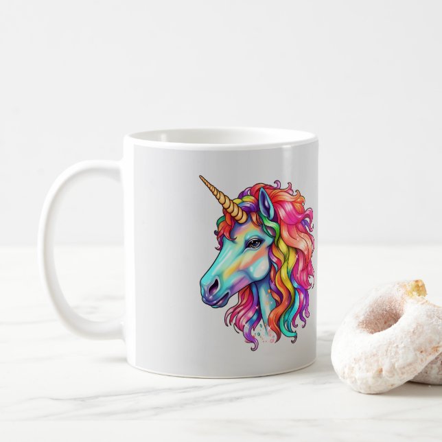 colourful rainbow unicorn coffee mug (With Donut)