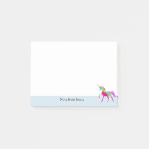 Colourful Rainbow Unicorn Custom Light Blue Name Post-it Notes