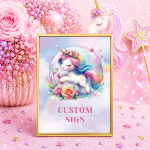 Colourful Rainbow Unicorn Girl Birthday Tabletop S Poster