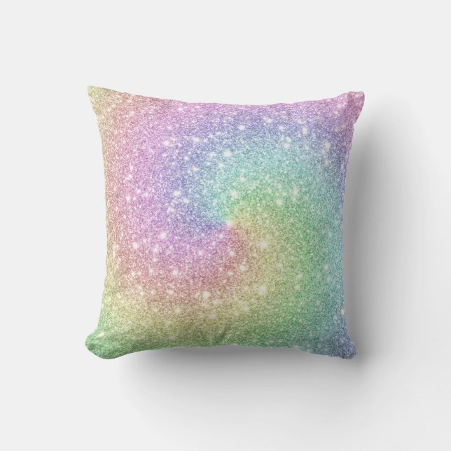 Colourful Rainbow Unicorn Glitter Spiral Trendy Cushion (Front)