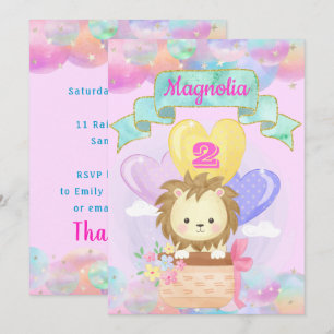 Colourful Rainbow Unicorn Hot Air Balloon Baby Lio Invitation