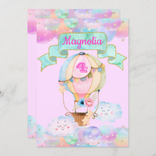 Colourful Rainbow Unicorn Hot Air Balloon Birthday Invitation