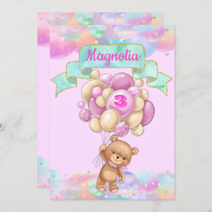 Colourful Rainbow Unicorn Hot Air Balloon Birthday Invitation