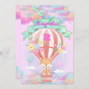 Colourful Rainbow Unicorn Hot Air Balloon Brown Fo Invitation