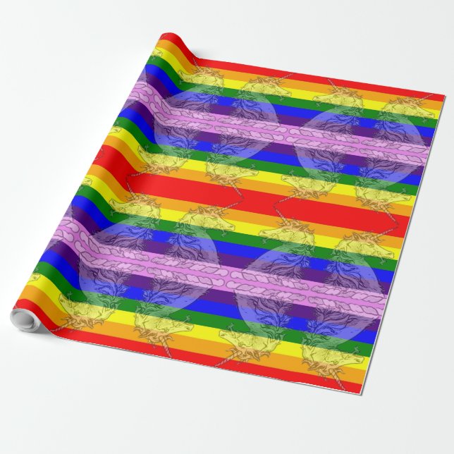 Colourful Rainbow Unicorn Pattern LGBT Gay Pride Wrapping Paper (Unrolled)